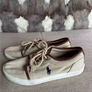 Womens Ralph Lauren Polo Taupe Canvas sneaker shoes size 5